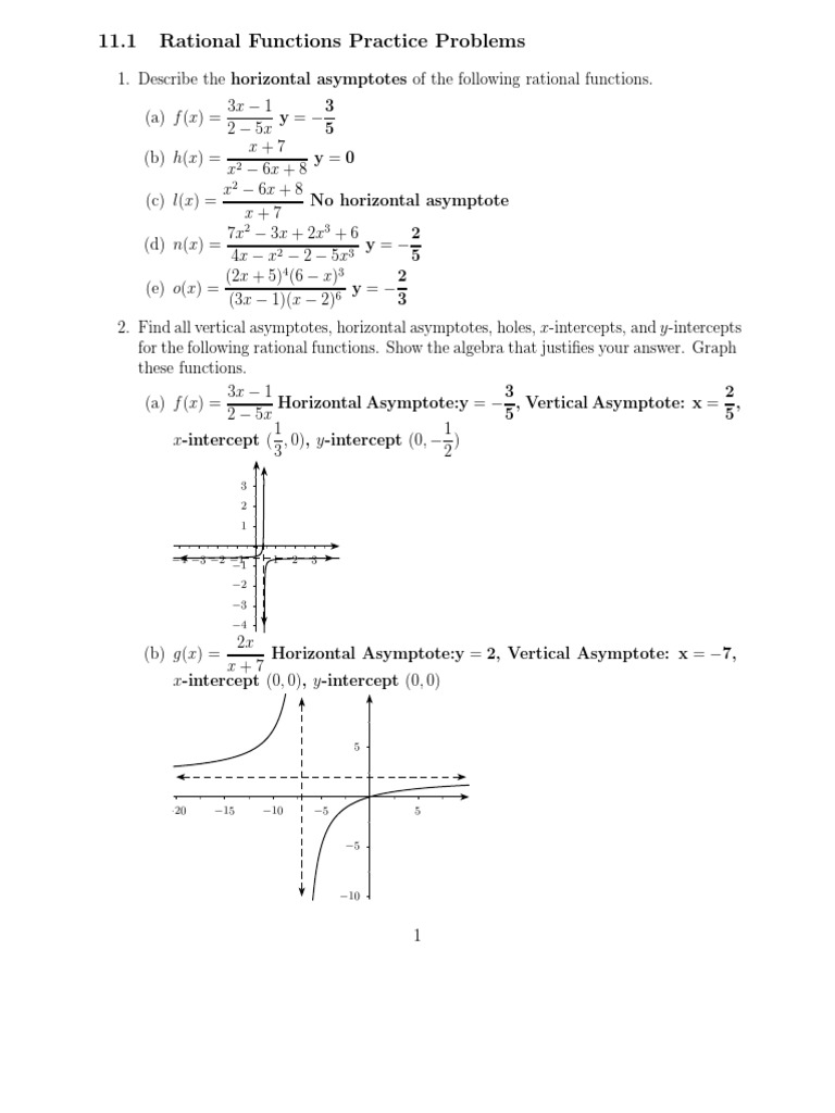 11.1 Rational Functions Practice Problems | PDF | Asymptote | Algebraic ...