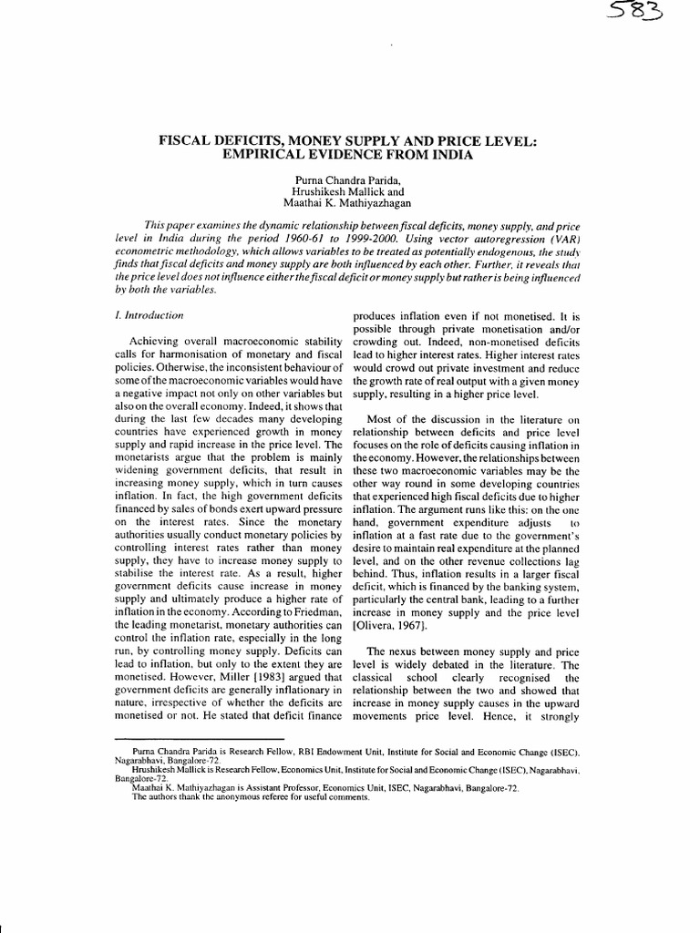 Fiscal Deficits and Inflation in India | PDF | Vector Autoregression ...