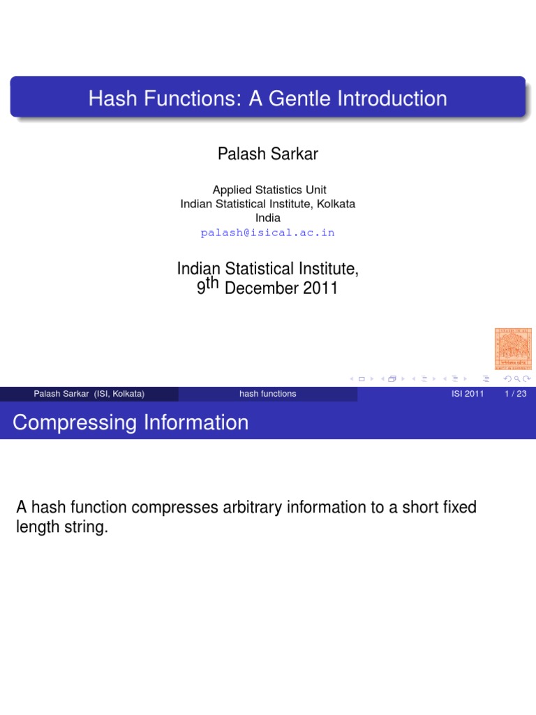 Hash Functions: A Gentle Introduction: Palash Sarkar | PDF ...