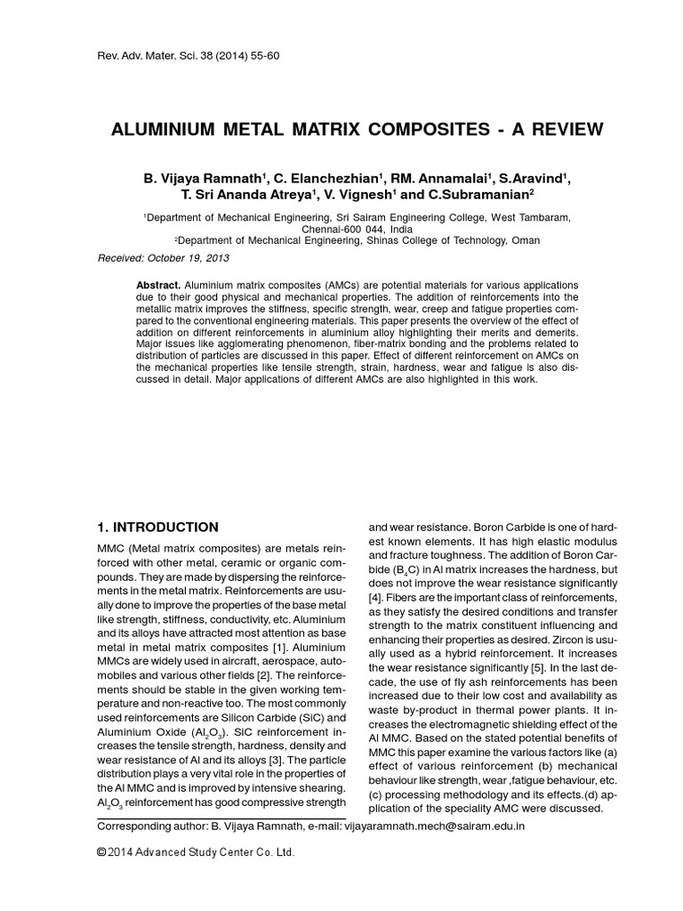 Aluminium Metal Matrix Composites Review | PDF | Technology & Engineering