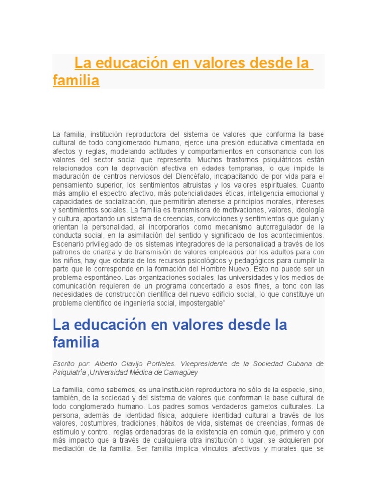 Educación en valores desde la familia | PDF | Familia | Sociedad