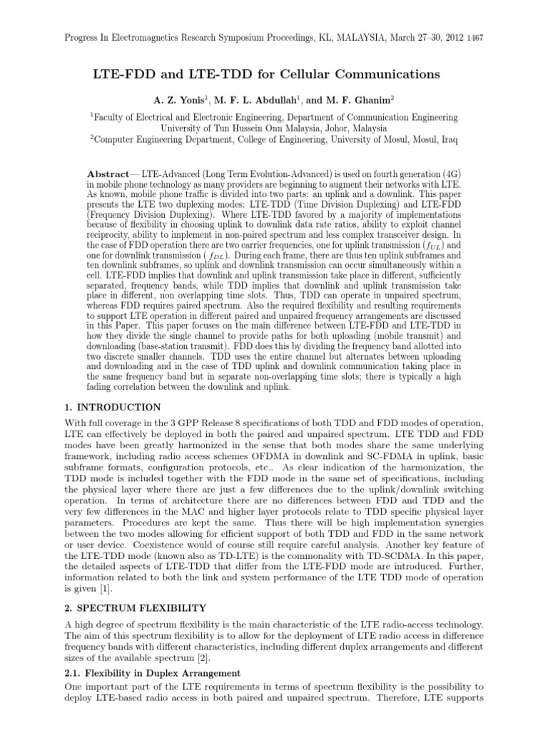 LTE-FDD vs LTE-TDD in 4G Networks | PDF | Duplex (Telecommunications ...