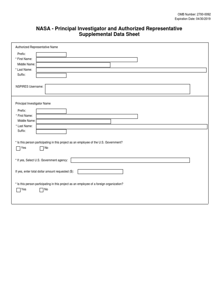 NASA Project Data Sheet Form | PDF