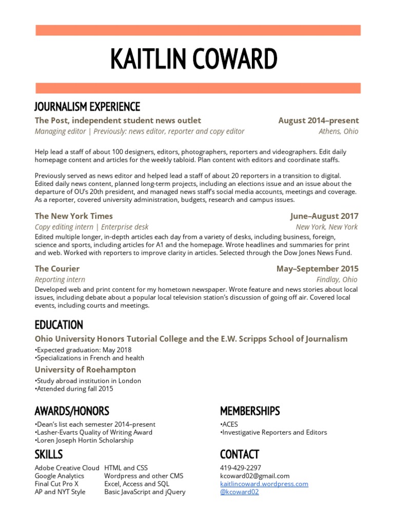 Kaitlin Coward: Journalism Experience | PDF | Art