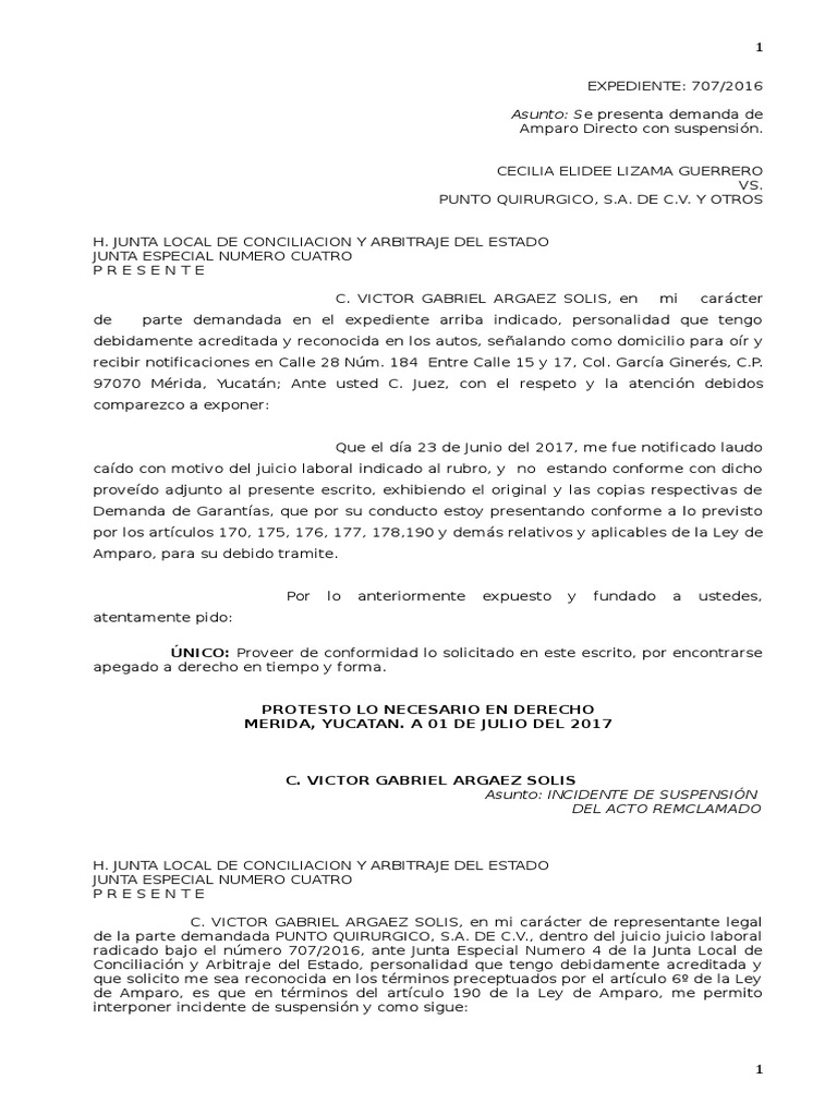 Demanda de Amparo Directo (Vs. Laudo PQX) | PDF | Debido al proceso ...