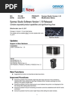 Sysmac Studio Software Version 1.19 Released: Contains Expanded Product Capabilities and Significant Bug Fixes