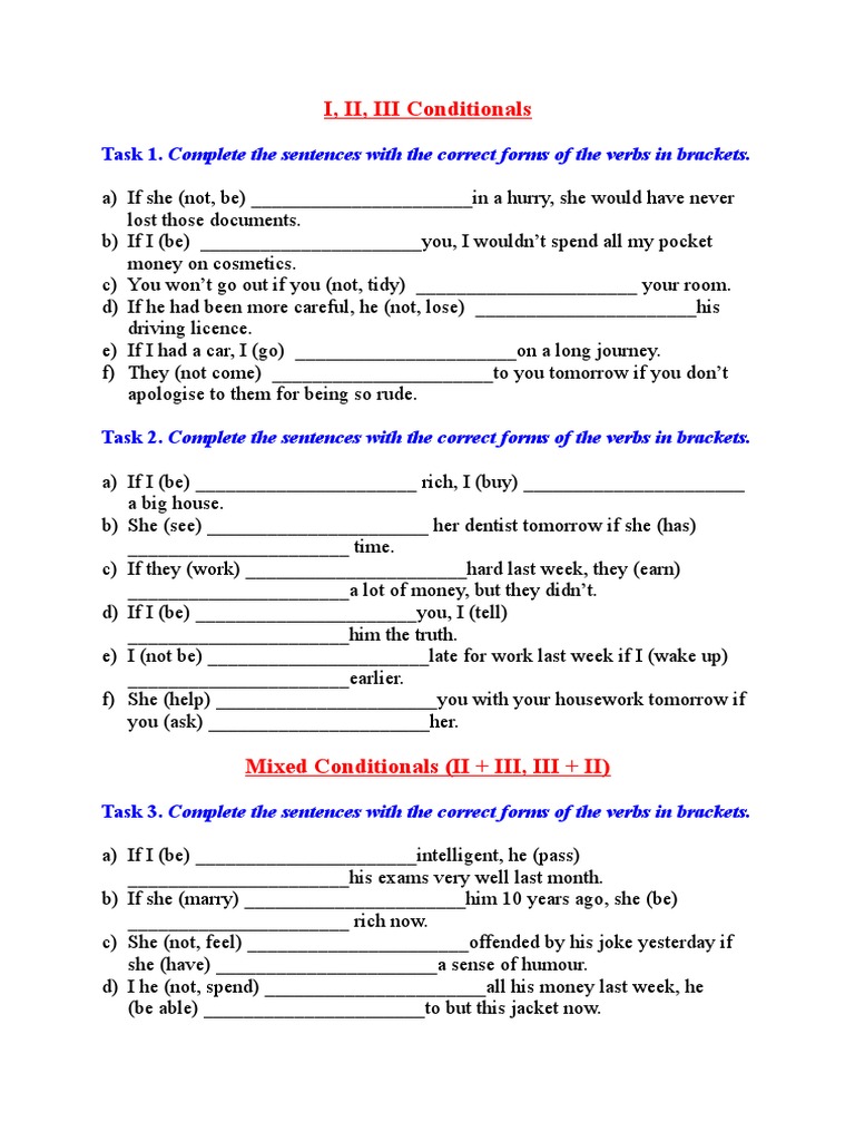 Conditionals Exercises: Types 1, 2, 3 | PDF