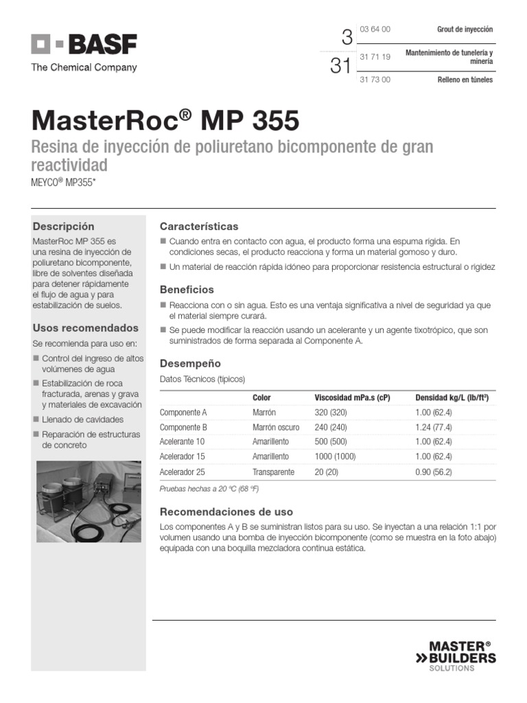 TDS MasterRoc MP 355 | PDF | Poliuretano | Agua