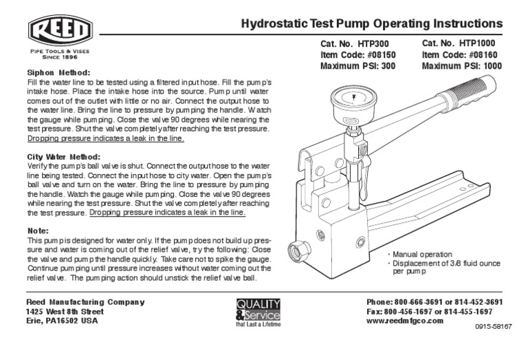 Hydrostatic Test Pump Instructions | PDF | Pump | Valve