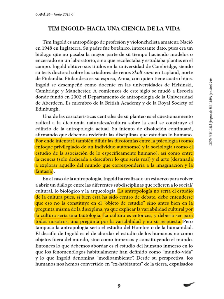 Tim Ingold Hacia Una Ciencia de La Vida | PDF | Antropología | Evolución