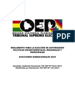 Reglamento para La Elección de Autoridades Políticas Departamentales, Regionales y Municipales. Elecciones Subnacionales 2015