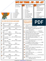 Prepositions of Time in On at Esl Grammar Exercises Worksheet PDF