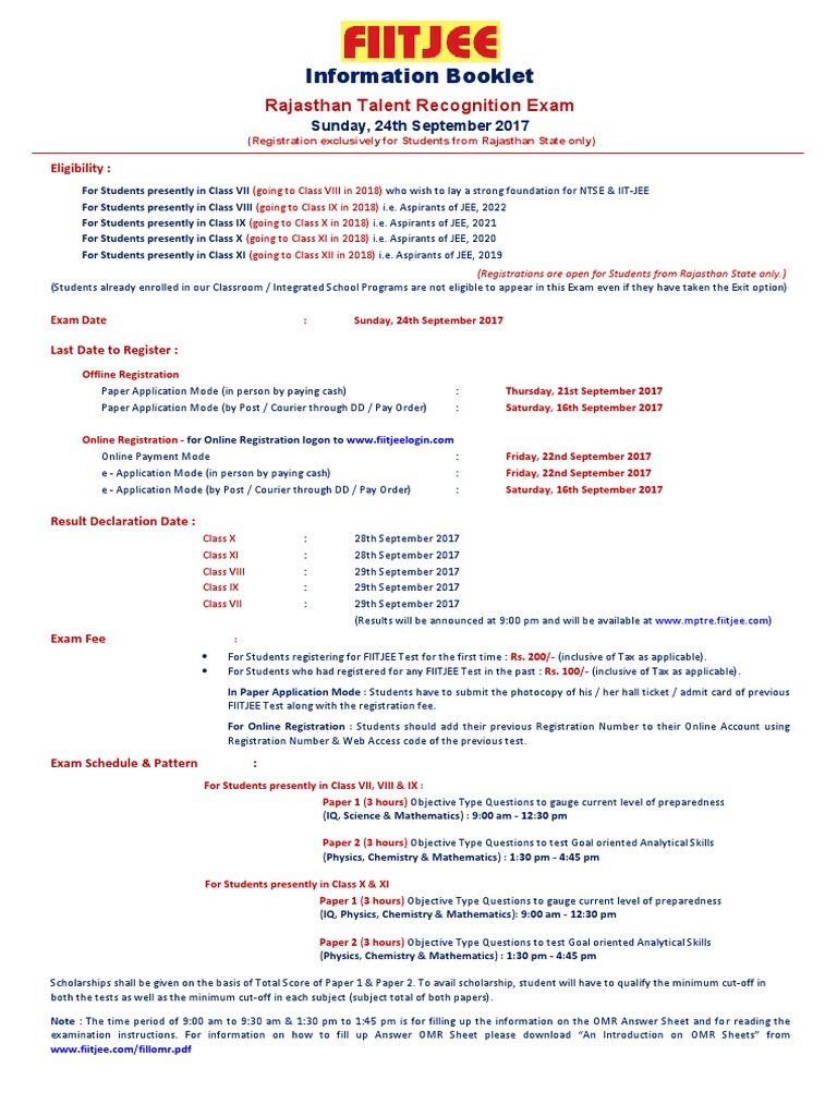 Information Booklet: Rajasthan Talent Recognition Exam | PDF | Arbitral ...