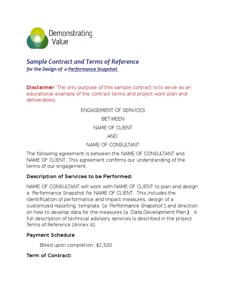 Sample contract and terms of reference consultant confidentiality