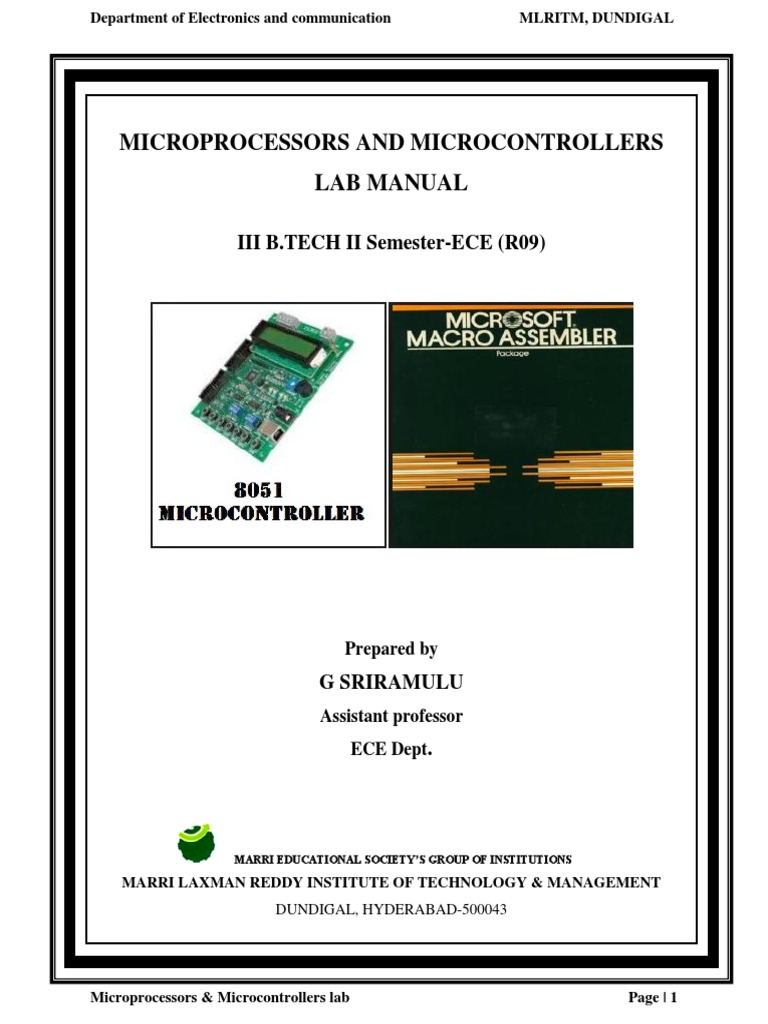 Microprocessors and Microcontrollers Lab Manual: III B.TECH II Semester ...