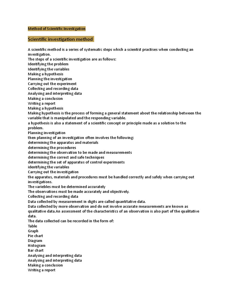 Steps of Scientific Investigation | PDF | Scientific Method | Experiment