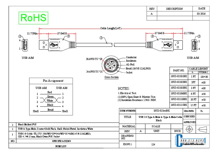 USB 2.0 Type A Male Cable Specs | PDF | Insulator (Electricity ...