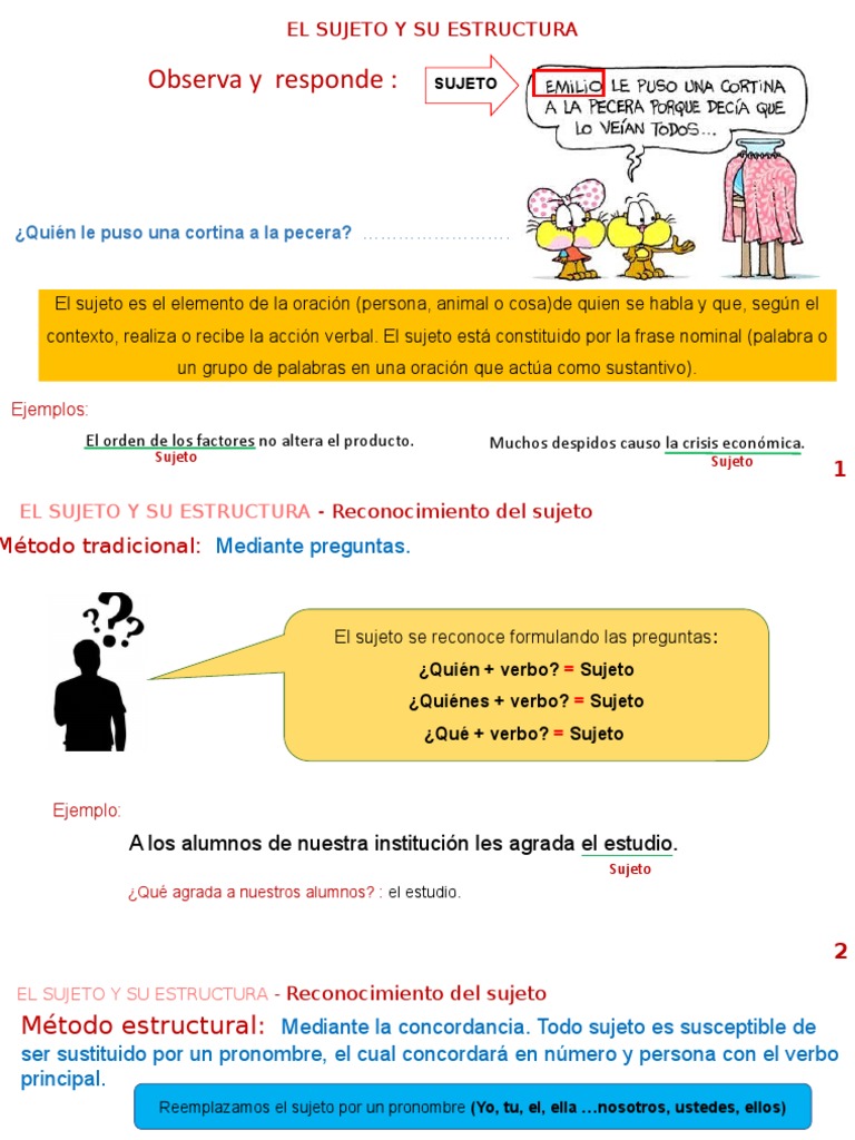 Estructura del Sujeto en Oraciones | PDF | Asunto (gramática) | Numero ...