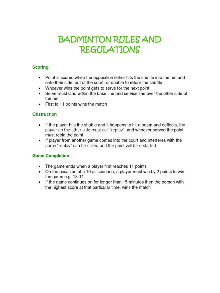 Badminton Rules and Regulations PDF