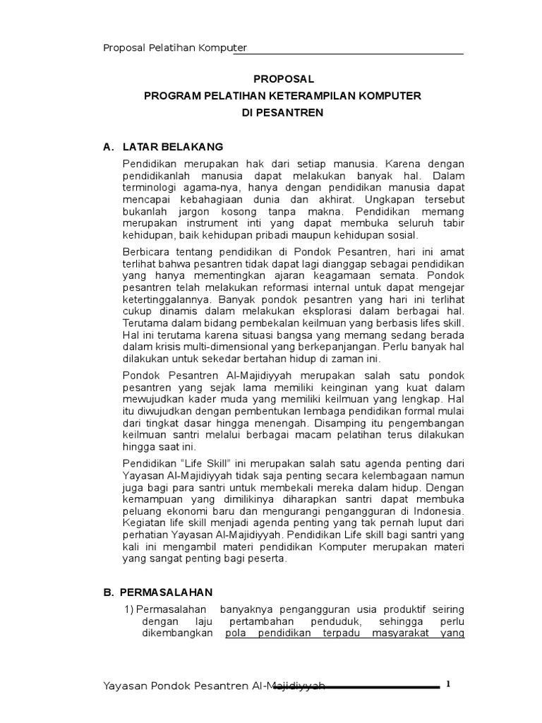 Proposal Pelatihan Komputer | PDF | Ilmu Sosial