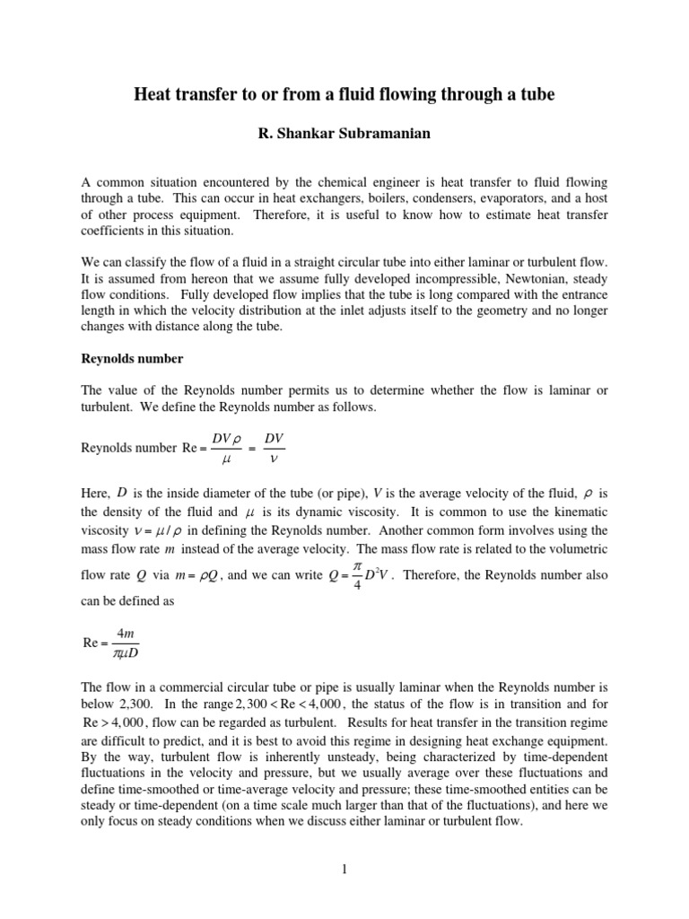 Heat Transfer in Tube Flow Dynamics | PDF | Reynolds Number | Fluid ...