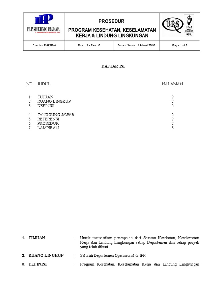 Prosedur Program HSE IPP | PDF