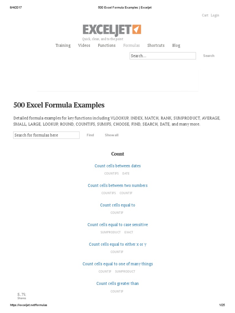 500 Excel Formula Examples - Exceljet | PDF | Database Index ...