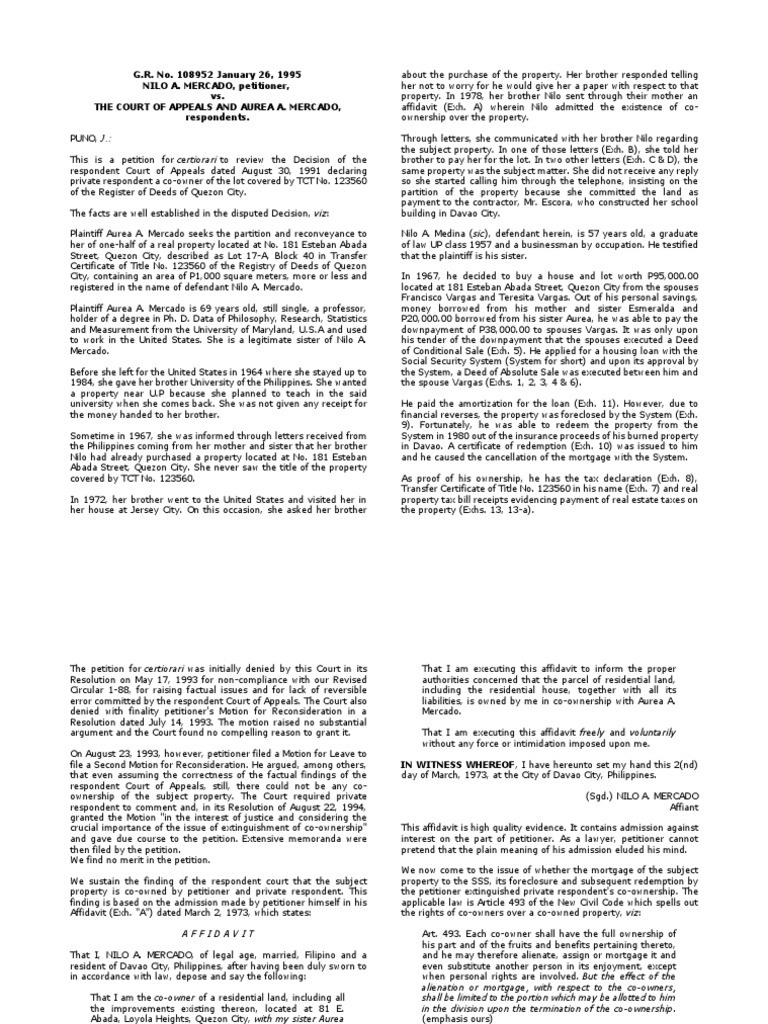 Analysis of CoOwnership Rights in the Partition of Property Based on