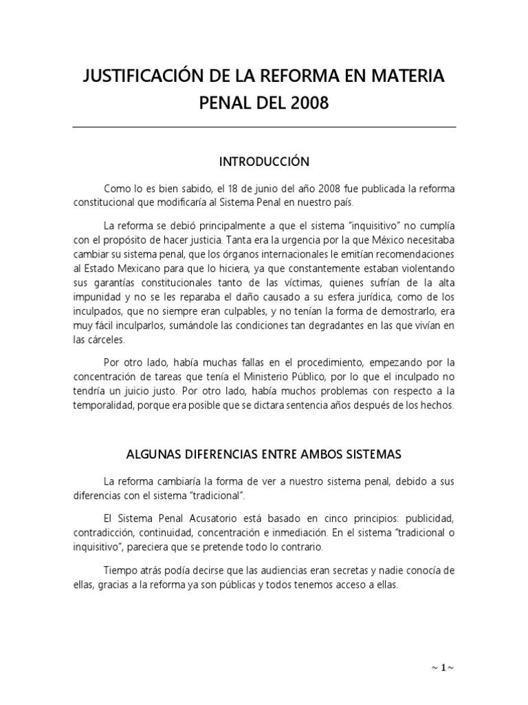 Justificación de la Reforma Penal 2008 | PDF | Derecho penal | México