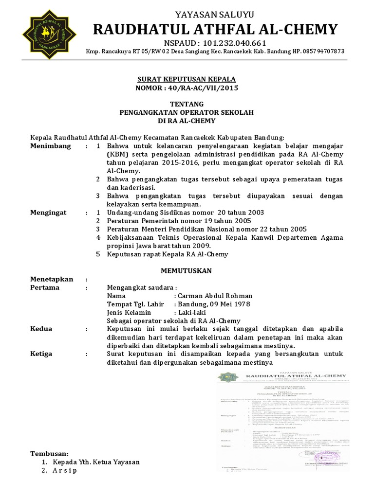 contoh sk operator sekolah terbaru bisa diedit