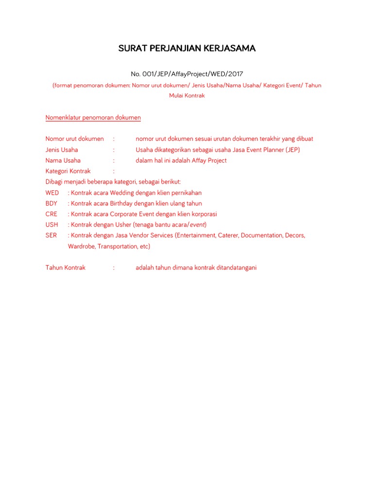 Surat Perjanjian Kerjasama Template Event Planner