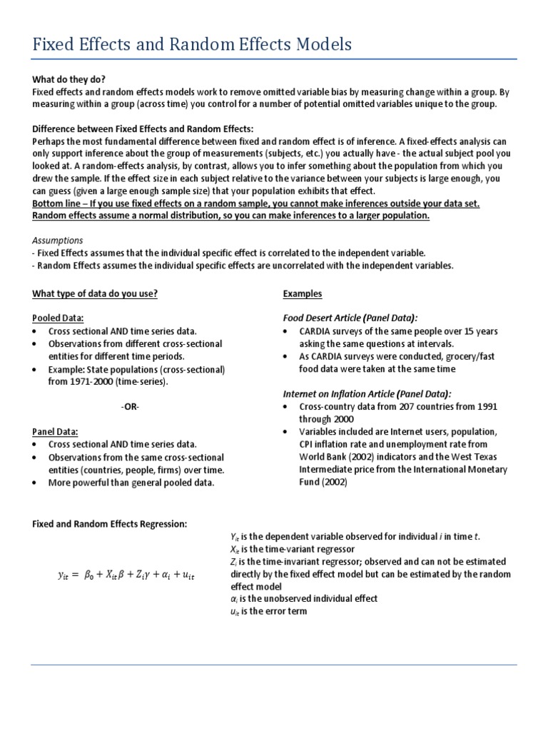 Fixed vs Random Effects Models Explained | PDF | Fixed Effects Model ...