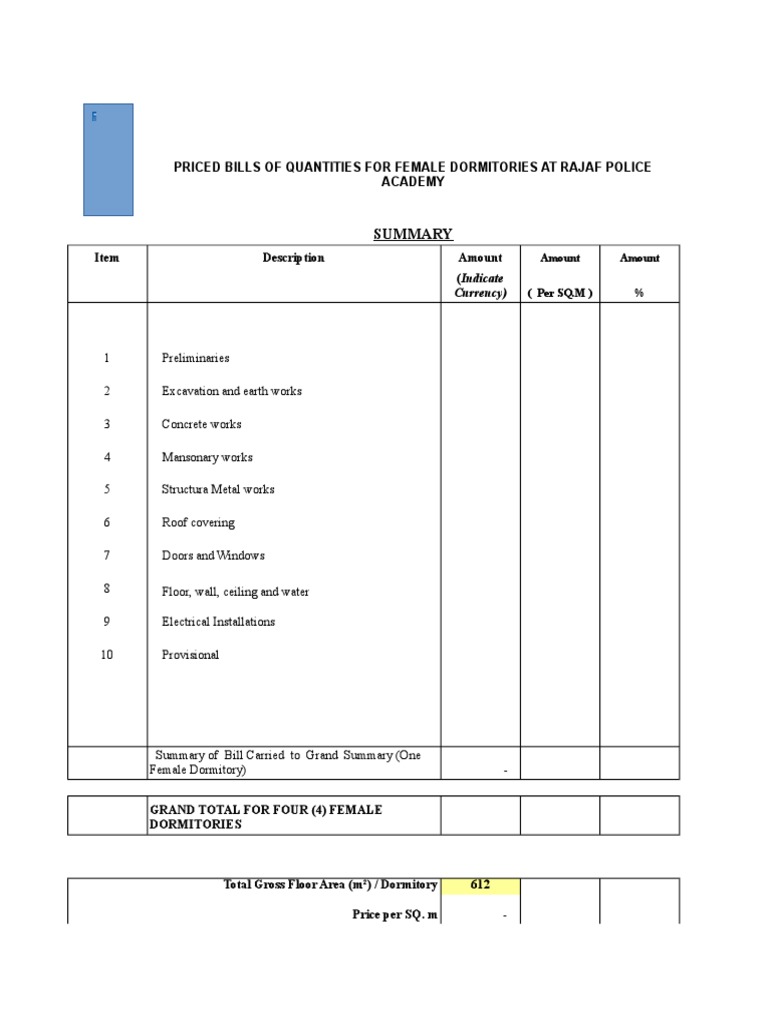 Bill Of Quantities Template Excel Xls Electrical Wiring Plumbing