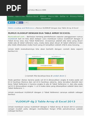 Rumus Vlookup Dengan Dua Table Array Di Excel