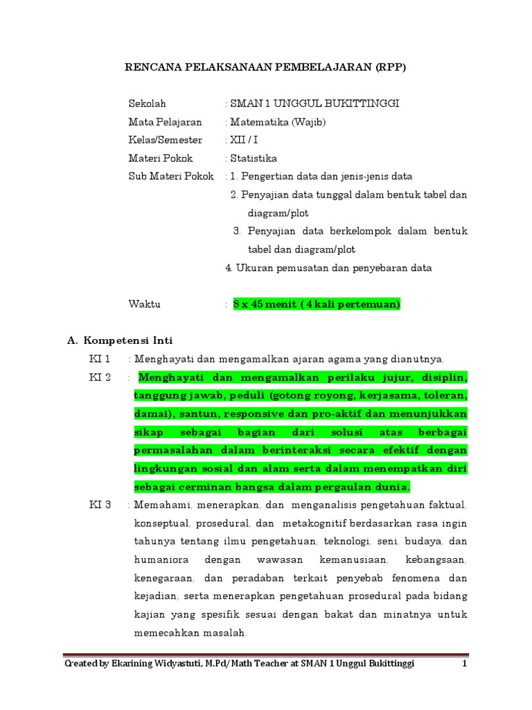 Rpp Adiwiyata Matematika Smp Kelas 8 Kurikulum 2013 Ilmusosial Id