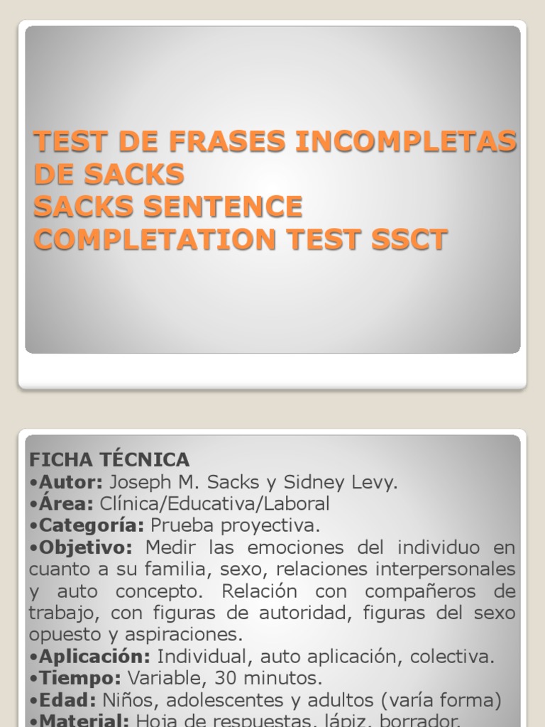 Test de Frases Incompletas Sacks | PDF | Adultos | Las emociones