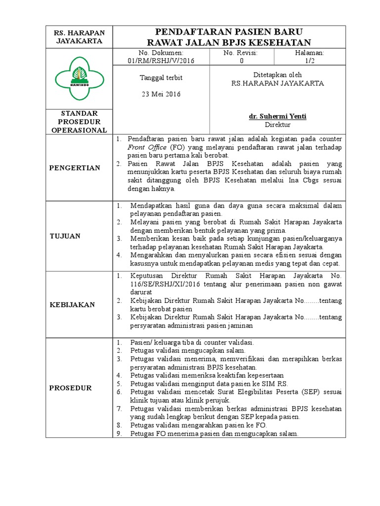 SOP Pendaftaran Pasien Baru Rawat Jalan BPJS Kesehatan | PDF