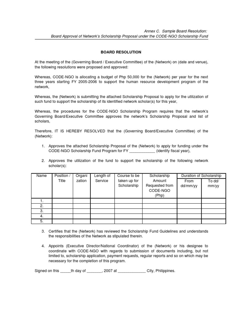 AnnexB Sample Board Resolution PDF | PDF