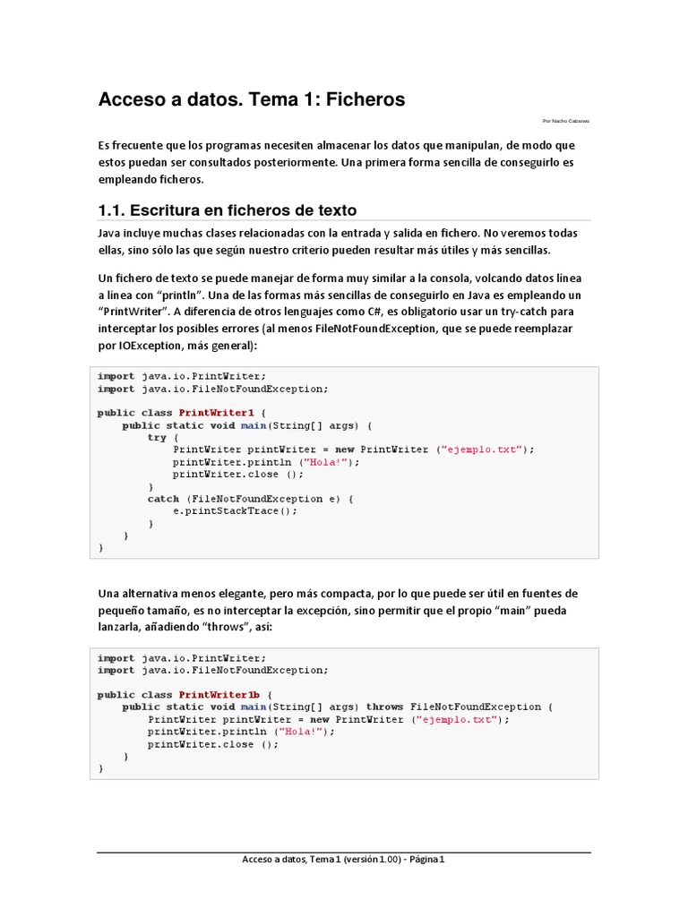 Escritura y lectura de ficheros en Java | PDF | Archivo de computadora ...