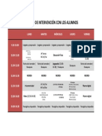 Cuadro Horario de Intervención Con Los Niños