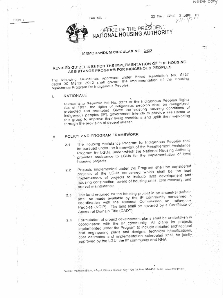 Revised Guidelines For The Implementation of The Housing Assistance