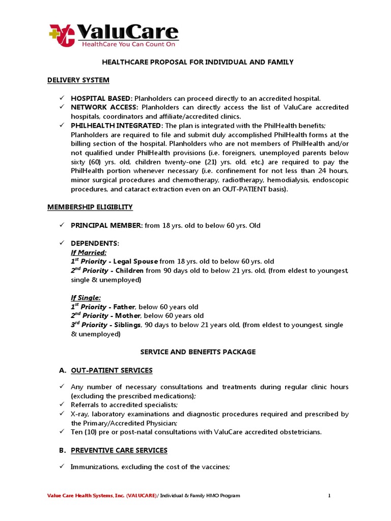 HMO Proposal For Individual F1 PDF Dentist Hospital