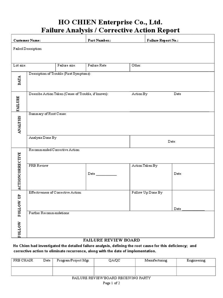HO CHIEN Enterprise Co., Ltd. Failure Analysis / Corrective Action ...