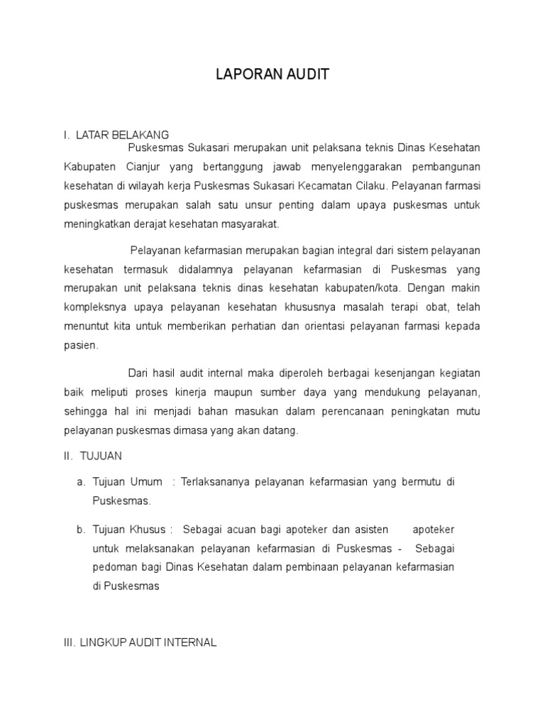 Contoh Laporan Hasil Audit Internal Iso