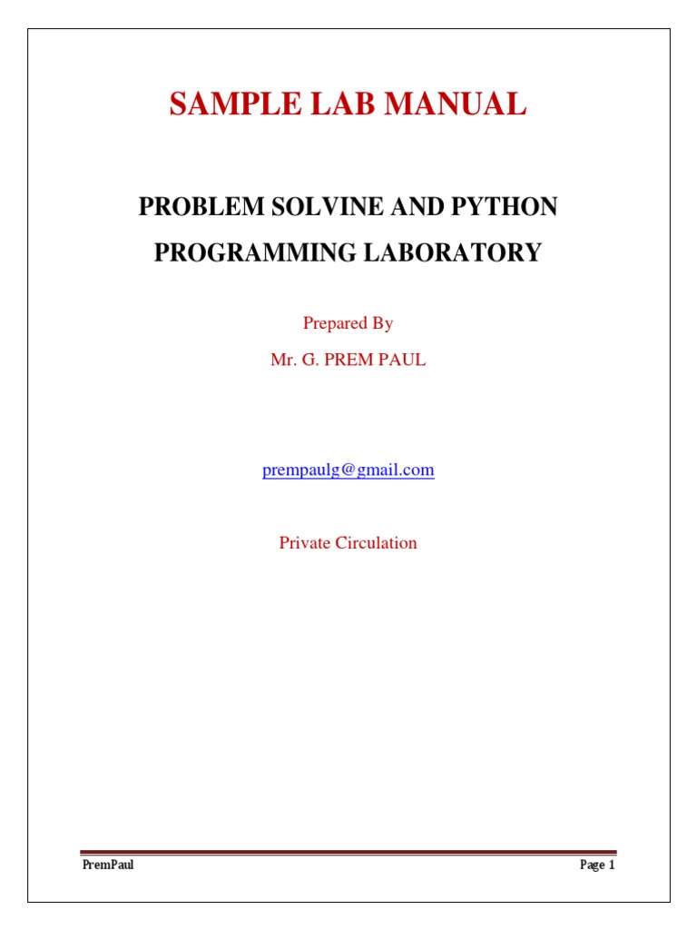GE8161 Problem Solving and Python Programming Lab Manual | PDF ...