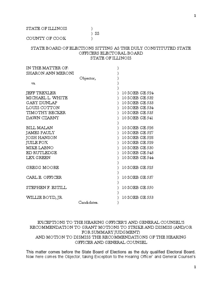 Meroni Responds Hearing Officer's Motion To Strike