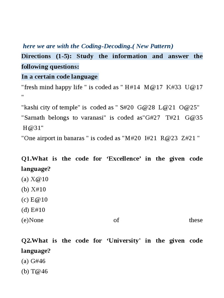 Here We Are With The Coding-Decoding. (New Pattern) | PDF