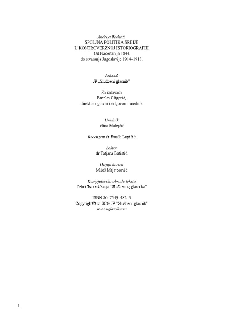Spoljna Politika Srbije U Kontroverznnoj Istoriografiji | PDF