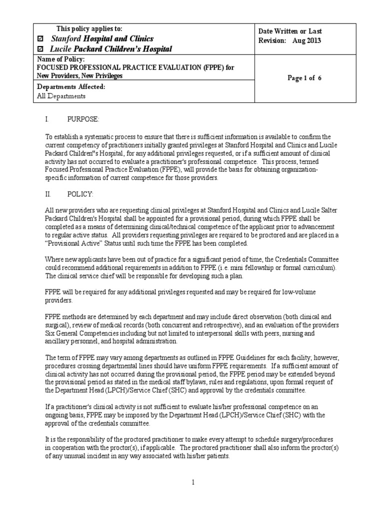 FPPE Process for New Hospital Privileges | PDF | Credential | Physician