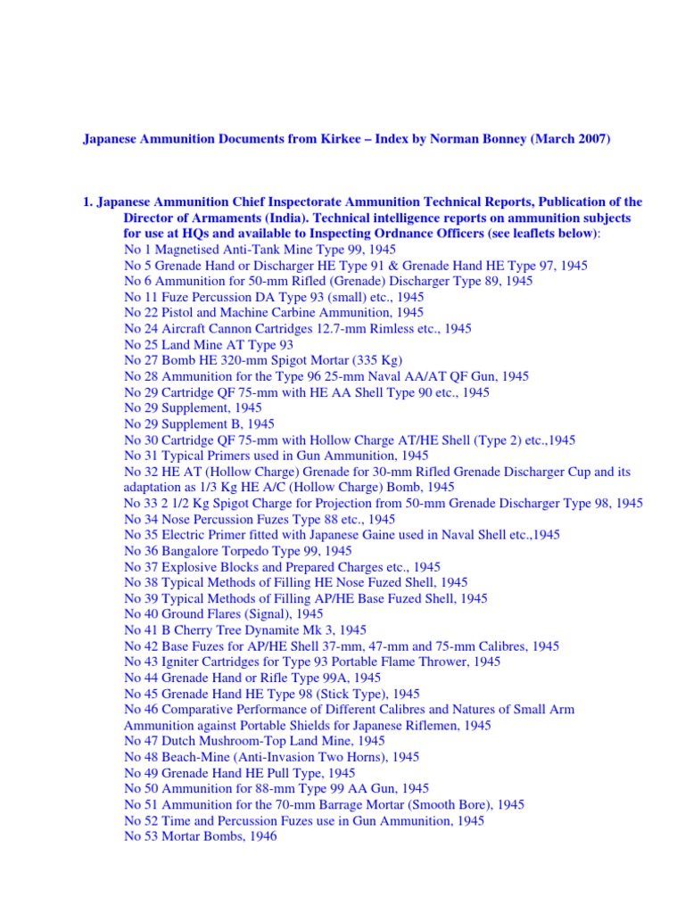 Japanese Ammunition Overview 1945 | PDF | Shell (Projectile) | Mortar ...